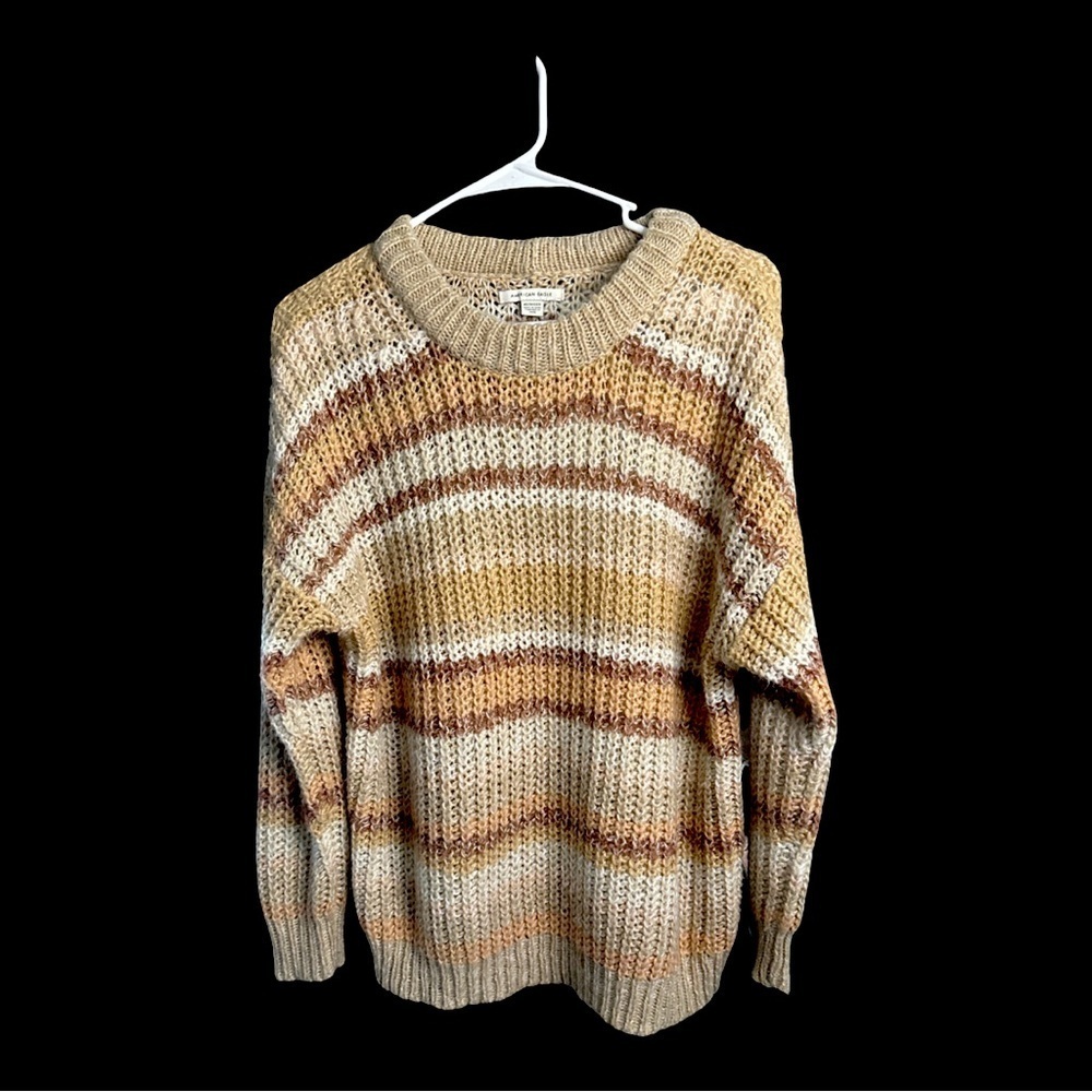 American Eagle Knit Sweater Brown and Caramel Striped size Extra Small
